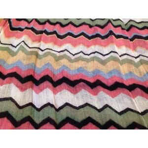 Colorful Chevron Herringbone Pink White Green Woven Linen Fringe Boho Scarf 65"